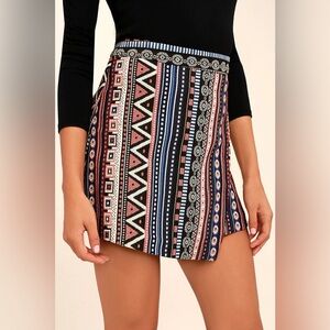 fab'rik Black & Multicolor Aztec Patterned Skirt